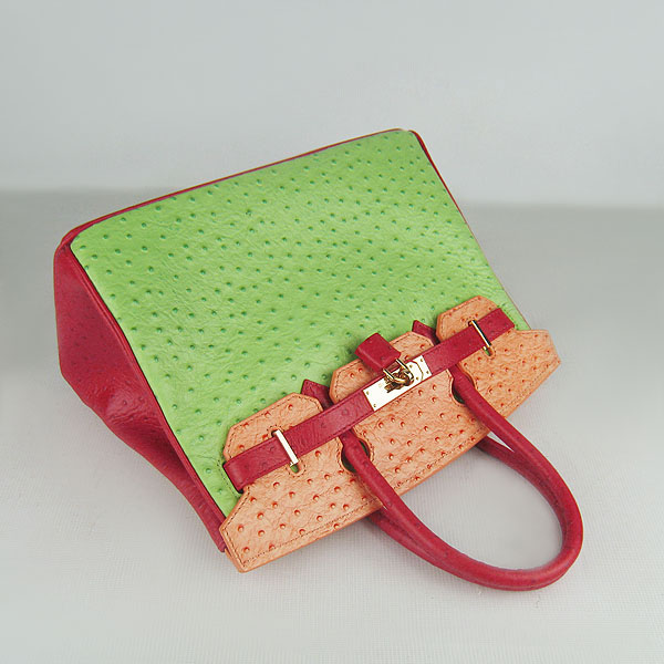 Replica Hermes Birkin 30CM Ostrich Veins Leather Bag Red/Orange/Green 6088 On Sale